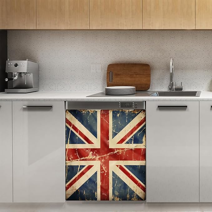 Dishwasher Magnet Cover Retro UK British England Flag Reusable Dishwasher Magnetic Cover Sticker Decorative Dish Washer Door Cover Panel for Home Kitcen Appliance
