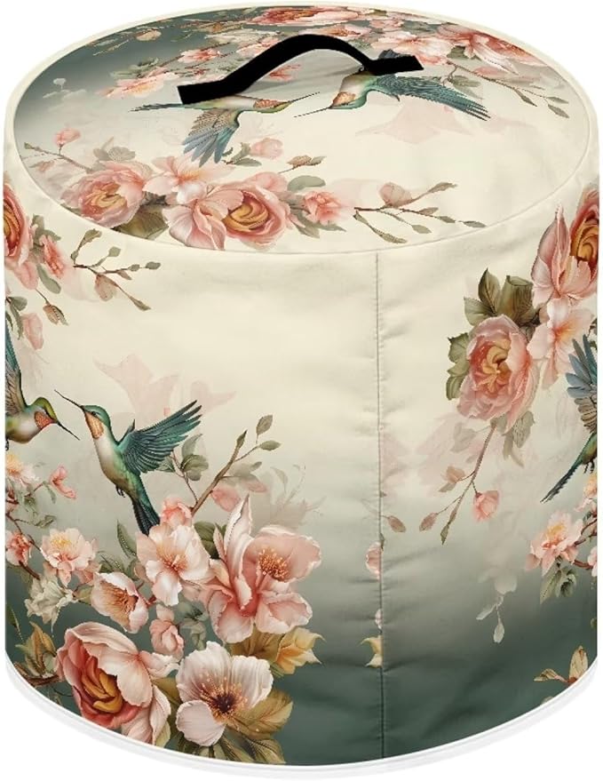 Xoenoiee Hummingbird Vintage Floral Print Kitchen Appliance Dust Cover with Pockets, Electric Pressure Cooker Cover Compatible with Crock Pot, Rice Cooker Cover, for 6 Qt Pot