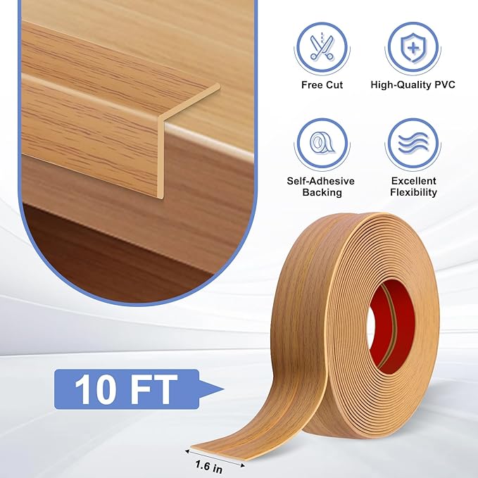 Wall Corner Protector Moulding Trim Peel and Stick Wall Corner Guards Trim Flexible Self Adhesive Edge Protector Moulding, 1.6 in x 10 Ft, Light Brown Wood