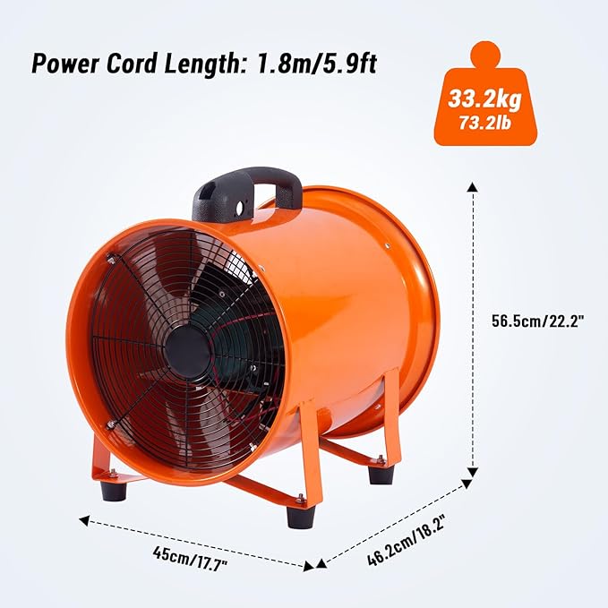 16 in Two Speed Utility Blower Exhaust Fan with 32.8 ft Duct, 3500 r/min & 3500 CFM Heavy Duty Blower Fan, High Velocity Low Noise Extraction and Ventilation Fan with Duct Hose