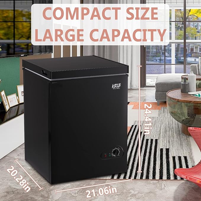 3.5 Cu.Ft Compact Chest Freezer with Removable Basket, Top Door Open Freestanding Deep Freezer with 7 Gears Temperature Adjustment, Ideal for Home, Kitchen & Office, Black