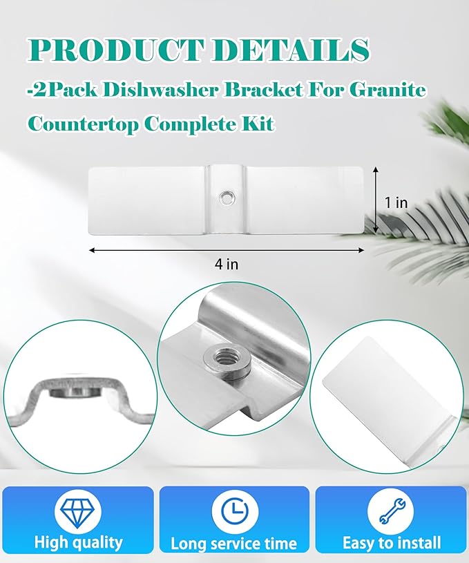 2 Pack Granite Dishwasher Mounting Bracket For All Solid Surfaces, Quartz, Corian, Granite, and Marble Countertops,Dishwasher Mounting Clips with Screws Replace L304458800 8269145