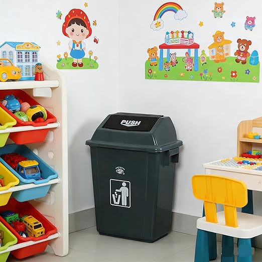 4-Pack 8 Gallon Kitchen Trash Can with Swing Lid, Plastic Kitchen Garbage Can, Small Waste Bin for Kitchen, Bathroom, Bedroom, Office, Gray