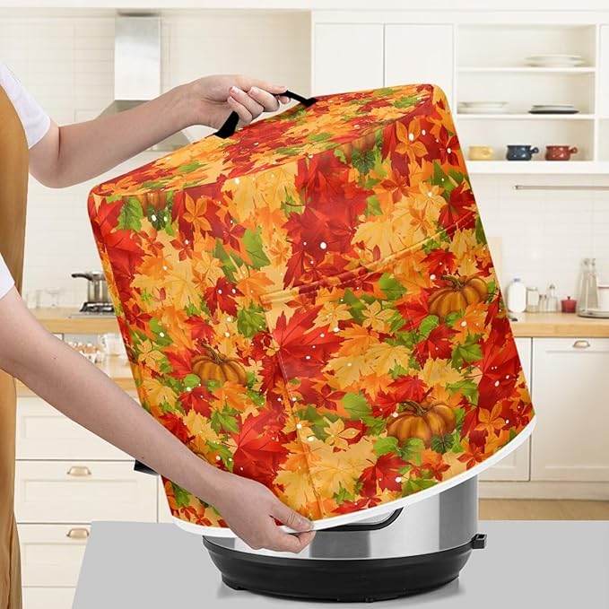 Insulated Pressure Cooker Appliance Dust Cover with Top Handle and Storage Pockets Kitchen Appliance Protector 6 Quart Rice Cooker, Thanksgiving Day Maple Leaf