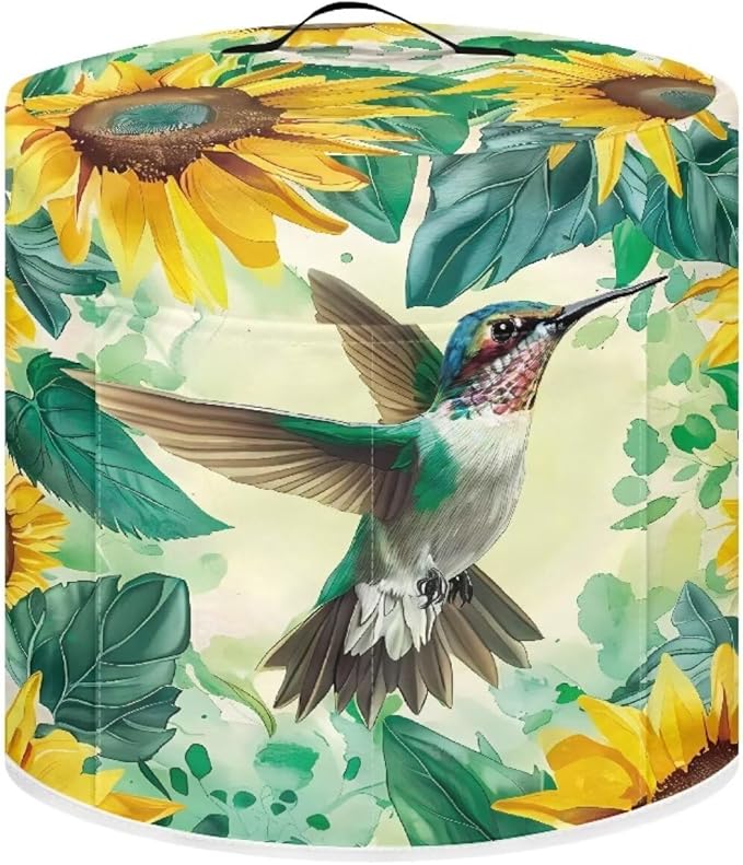TODIYADDU Green Hummingbird Air Fryer Cover for 3 Quart Instant Sunflower Kitchen Appliance Dust Cover with Handle and Pocket Lightweight Round Protective Cover for Rice Cooker Coffee Maker