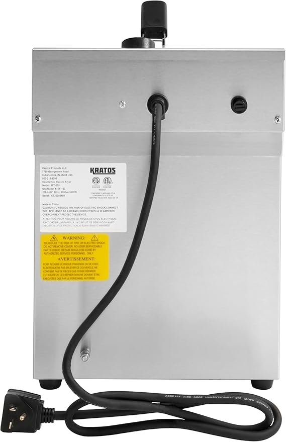 Kratos Commercial Electric Countertop Deep Fryer | Single Tank Fryer 15 lb. Capacity | With Fry Basket | ETL Certified | 208/240V | Stainless Steel (29Y-015)