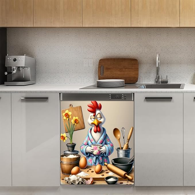 Rooster Eggs Dishwasher Magnet Cover Rooster Funny Animal Dishwasher Decorative Cover Front Dishwasher Door Cover Reuseable Dishwasher Cover for Kitchen Refrigerator Home Appliances 23" X 26"