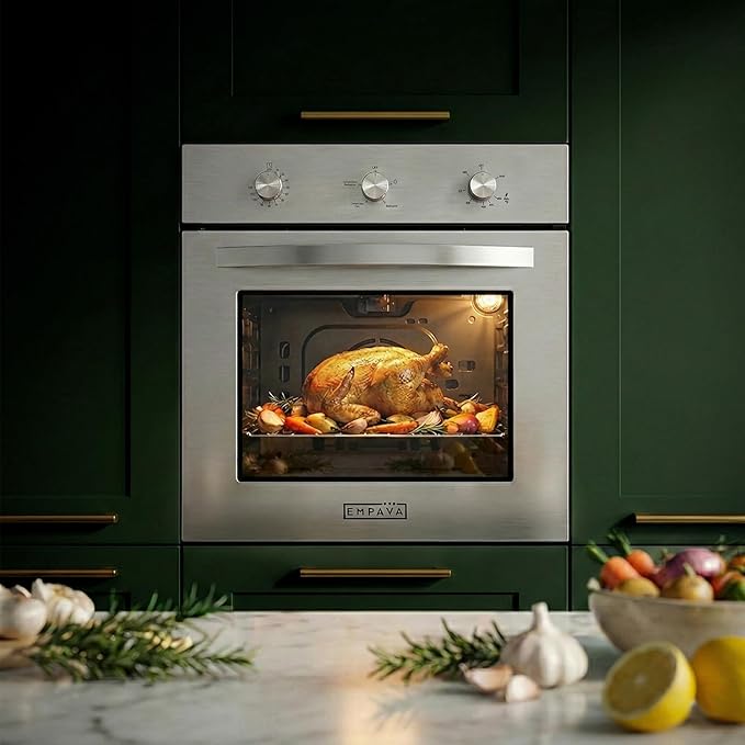Empava 24 Inch Natural Gas Single Wall Oven in Stainless Steel, 5 Cooking Modes, Convection and Rotisserie Function, 2.3 Cu.ft, 13600 Btu/h