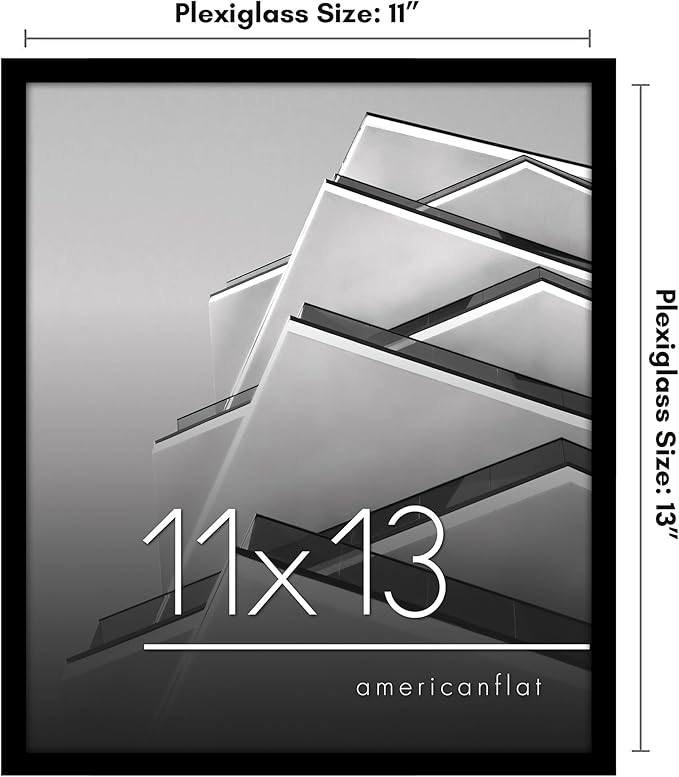 Americanflat 11x13 Picture Frame with Shatter-Resistant Glass - Streamline Collection - Thin Border Picture Frame for Wall Display - Hanging Hardware Included - Black