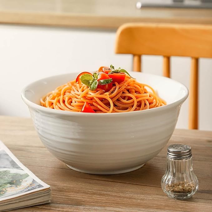 Serving Bowls Set of 2, 9 Inch Large Ceramic Mixing Bowls for Kitchen, Perfect for Salad Pasta Soup Pho Popcorn Baking Cooking, Ideal for Daily Meals Party Dinner Entertaining, Arctic White