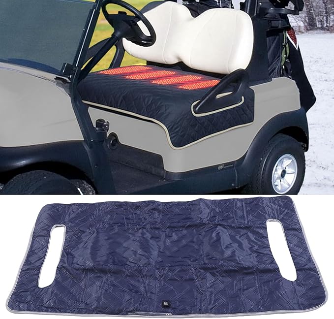 Heated Golf Cart Seat Cover, 51.97x31.50in Winter Golf Cart Seat Warmer Towel Blanket for 2 Person Seats Clubs Car Golf Cart Accessories, USB Type C 4 Zone Heating Washable