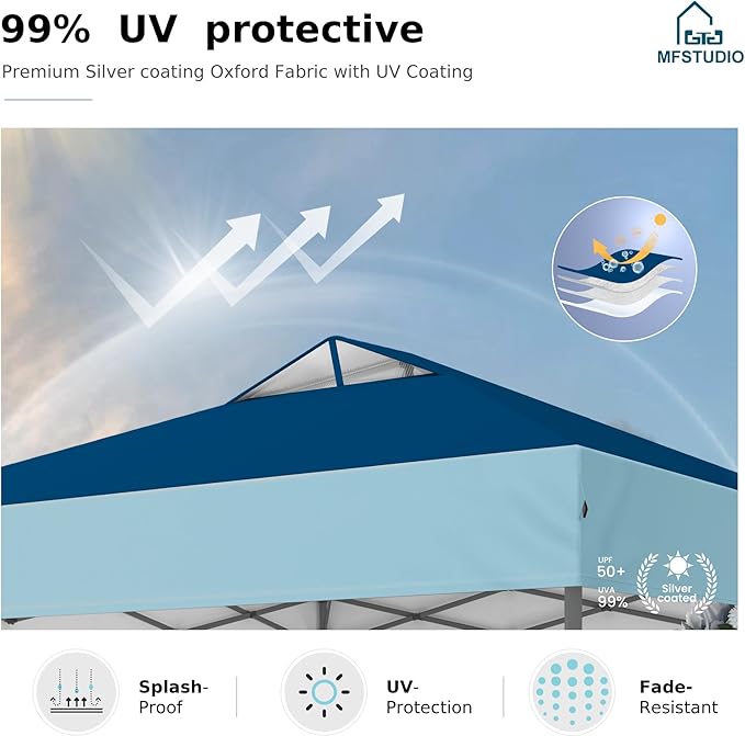 MFSTUDIO 10x10 Pop up Canopy Tent, Gazebo Shelter Sun Shade Canopies One Push Setup Portable Popup Easy Set up Tents with Vented Top,Storage,4 Sandbags,for Beach,Parties,Camping