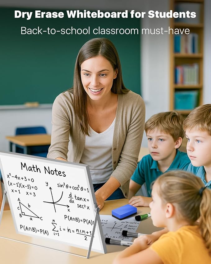 Dry Erase White Board with Stand,Double-Sided Weekly Whiteboard 16"x12",10 Markers,6 Magnets,1 Eraser,Portable Desktop Whiteboard for Planning,Weekly Schedule Board for School for Office