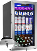 Beverage Refrigerator Cooler, 128 Cans Mini Fridge Glass Door for Drink Beer Soda Wine, 3.2 Cu.Ft Small Fridge for Kitchen Bedroom Office Bar, with 4 Adjustable Removable Shelves, Stainless Steel