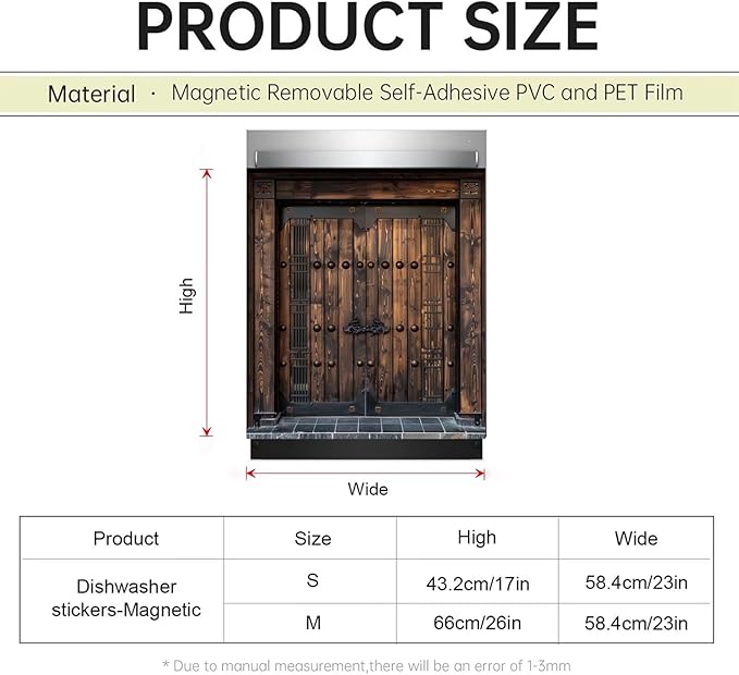 Vintage Wooden Door Magnetic Dishwasher Covers for The Front Home Refrigerator Panel Cover, Barn Wooden Door Dishwasher Decal Magnetic Sticker - (23" x 26" Magnetic)