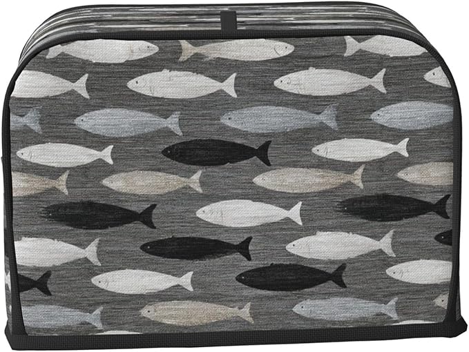 2 Slice Toaster Cover for Kitchen Gray Fish Pattern Waterproof and Dustproof Oxford Fabric Toaster Dust Cover with Side Pockets Decorative Universal Cover for Wide Slot Toasters and Small Appliances