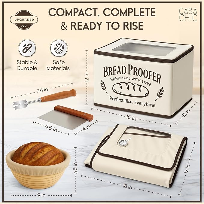 Bread Proofing Box - Folding Dough Proofer - Foldable Sourdough Warmer - 70-158°F Temp and 48H Timer Controller - Bread Making Kit with Dough Warming Box, Banneton Basket, Lame, Scraper, Metal Rack