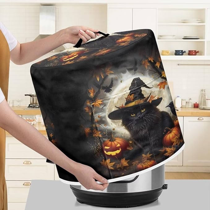 3 Quart Pressure Cooker Dust Cover Accessories Kitchen Appliance Dust & Stains Protection Air Fryer Rice Cooker Cover Halloween Horror Black Cat