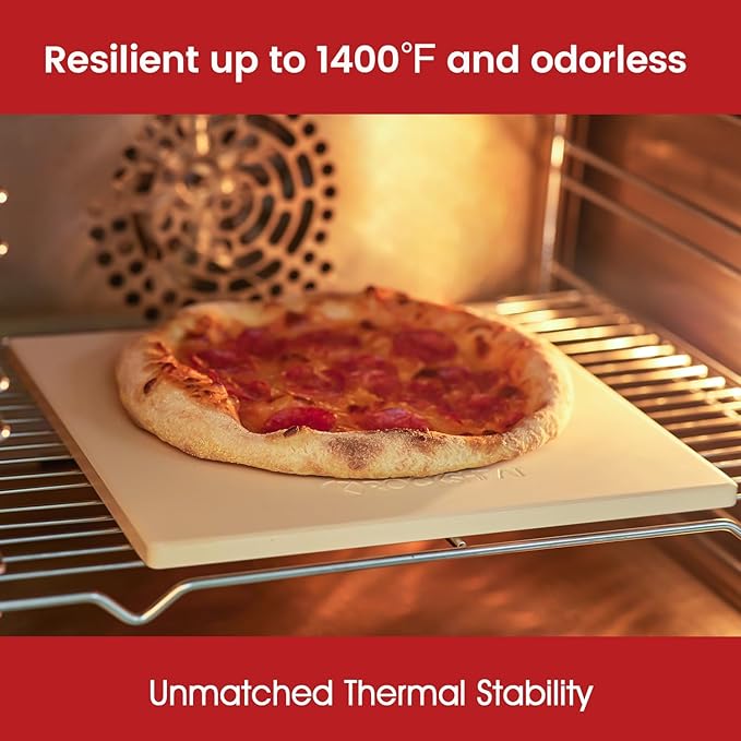 12x12x0.6 Inch Cordierite Pizza Stone, Oven & Grill Safe, Food-Grade Baking Stone for Crispy Crust Pizza, Bread, Pie & Cookies