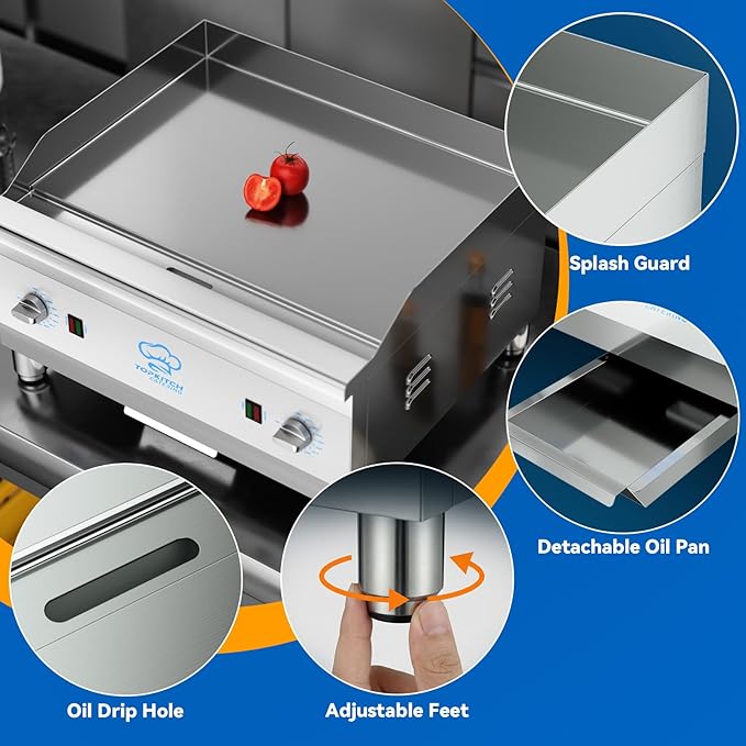 Commercial Electric Griddle, 16"x24" Cooking Surface with 10mm Thick Plate, ETL Certified 300℃ Precise Temperature Control, 3" Splash Guard, Suitable for Medium & large Restaurants