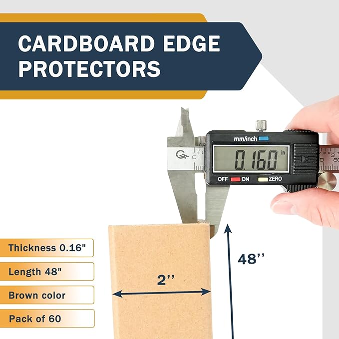 Cardboard Edge Protectors for Shipping - 2"W x 2"D x 48"L,Edge Protector, Pallet Corner Protectors, V-shape cardboard,Box Corner Protector,Packaging Edge Protectors,Brown, .16Ga - 60/Pack