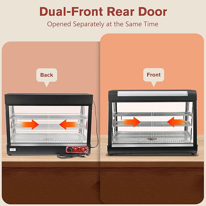 Countertop Food Warmer,Three Tier Commercial Warmers for Food Display, Glass case, with LED Lighting Removable Shelves Pastry for Buffet Restaurant L35'' x W19'' x H25''