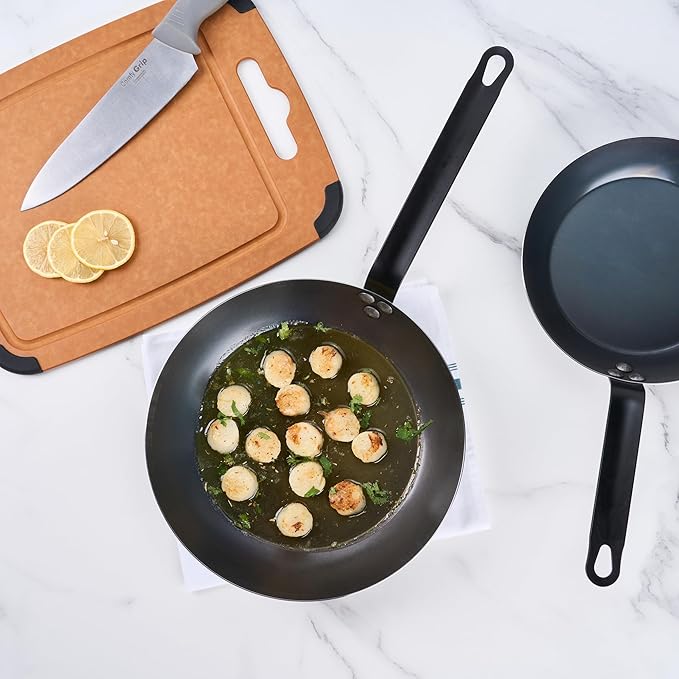 Met Lux 11 Inch Fry Pan, 1 Lightweight Frying Pan - Induction-Ready, Triple-Riveted, Black Carbon Steel Cooking Skillet, Durable, For Searing, Sauteing, And Browning Food - Restaurantware