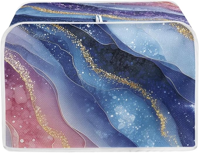 Blue Pink Marble Bread Maker Covers with Handle 2 Slice Toaster Cover Foldable Kitchen Small Appliance Cover Dust and Fingerprint Protection,Machine Washable