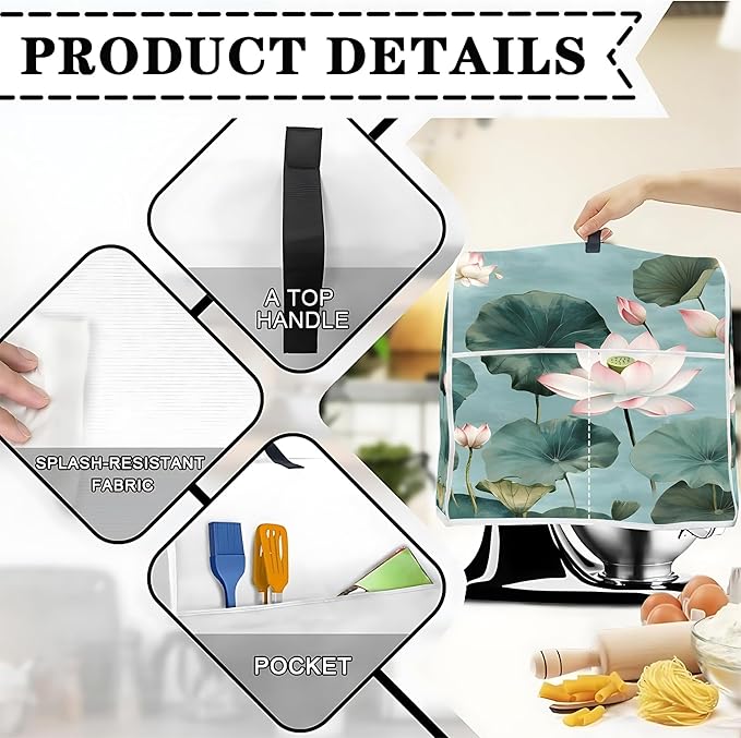 Mixer Dust Cover for 6-8 Qt Stand Mixer, Cloth Cover with 2 Storage Pockets for Stand Mixer Protective Covers Large for 6-8 Quart Mixer