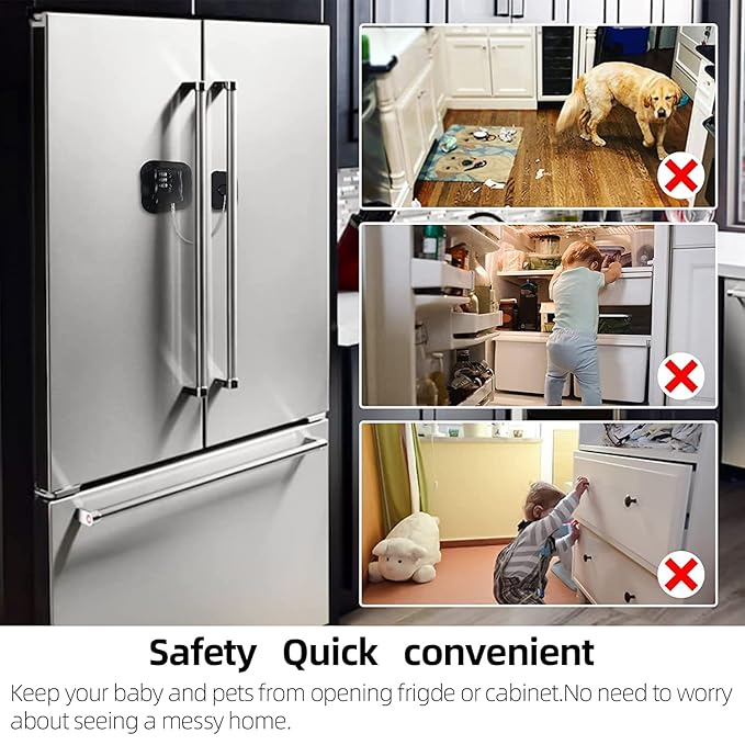 A Pack Refrigerator Lock Combination Coded Fridge Lock Freezer Child Safety Lock Door Lock with Strong Adhesive No Keys Needed Black