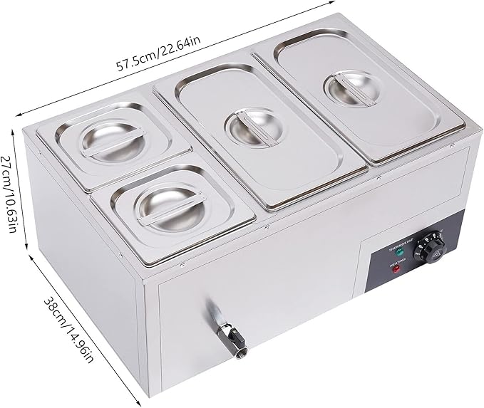 Bain Marie Buffet 4-Pan 850W Electric Steam Table Food Warmer with Lids - Stainless Steel Commercial 21.2Qt(20L) Capacity for Restaurants, Catering, Buffets