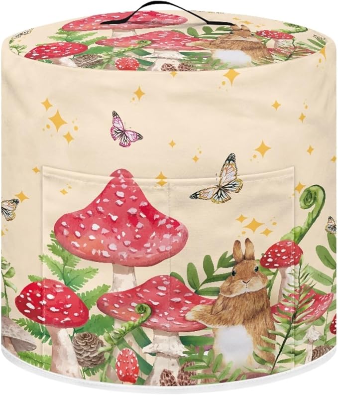 Xoenoiee Rabbit Mushroom Butterfly Pattern Pressure Cooker Cover for 3 qt Instant Pot, Kitchen Appliance Dust Cover with Pockets for Rice Cooker Air Fryer Slow Cooker