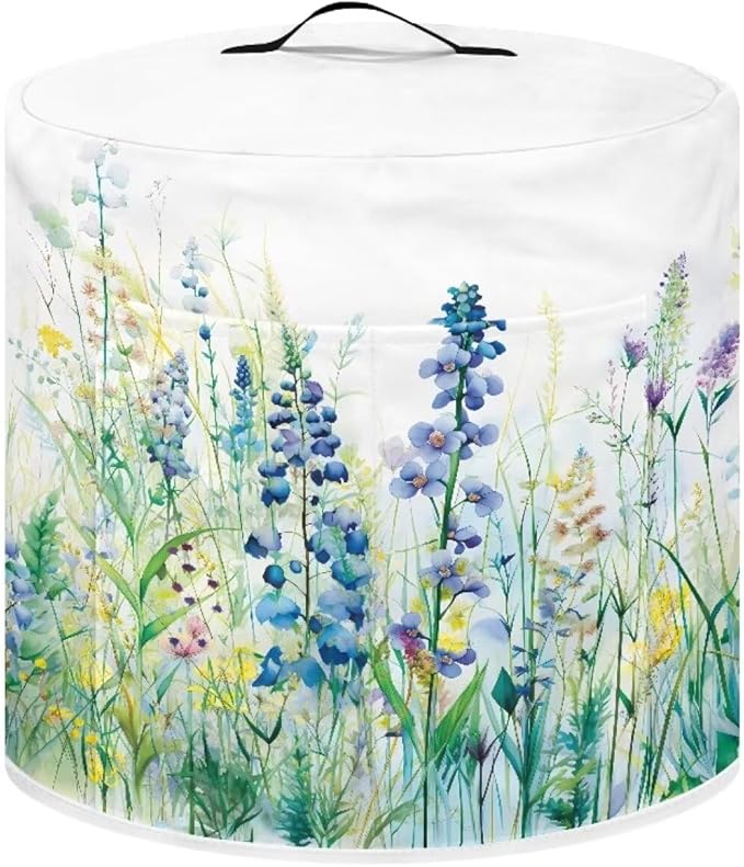 Insulated Pressure Cooker Appliance Cover, Also Fit for Rice Cooker, Air Fryer and Crock Pot, 3 Qt Dust Cover with Pocket for Spoon/Cooking Utensils/Recipes, Blue Green Floral