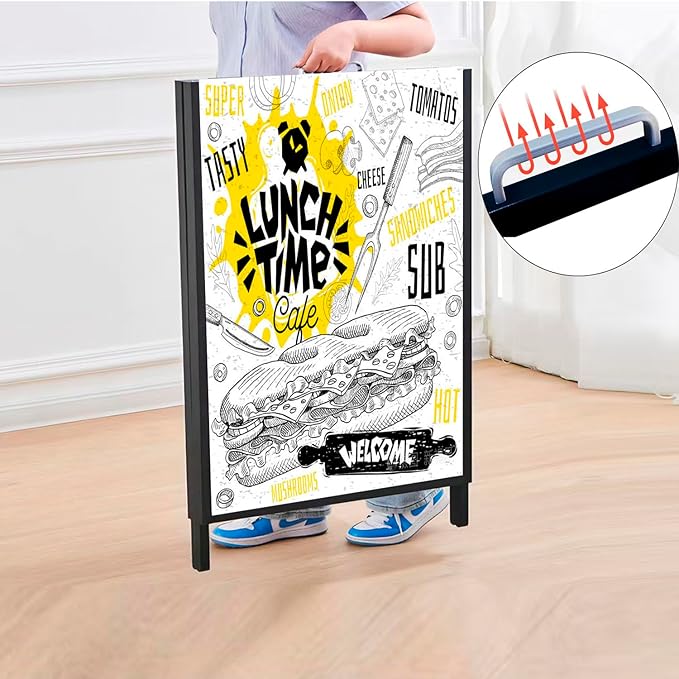 USCNC 4 PACK 24 x 36 Inch A Frame Sign Double-Sided Folding Sandwich Board Heavy Duty Slide-in Sidewalk Signboard for Outdoor Street Advertising Poster(Frame only，No white board)