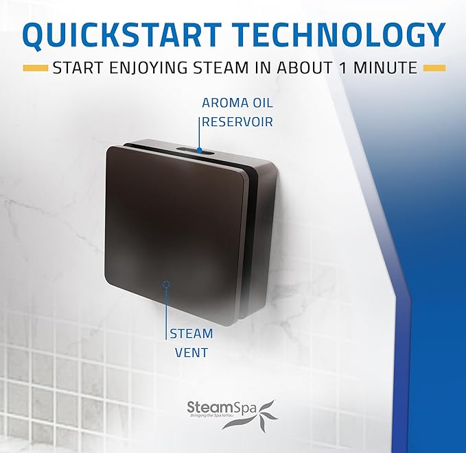 SteamSpa Steam System 10.5kW Steam Shower Generator with Bluetooth Wifi, Quickstart Continous Steam, Advanced Touch Pad Screen, Chroma Lights, Drain Pan and Auto Drain Oil Rubbed Bronze RVBS1050ORB-A