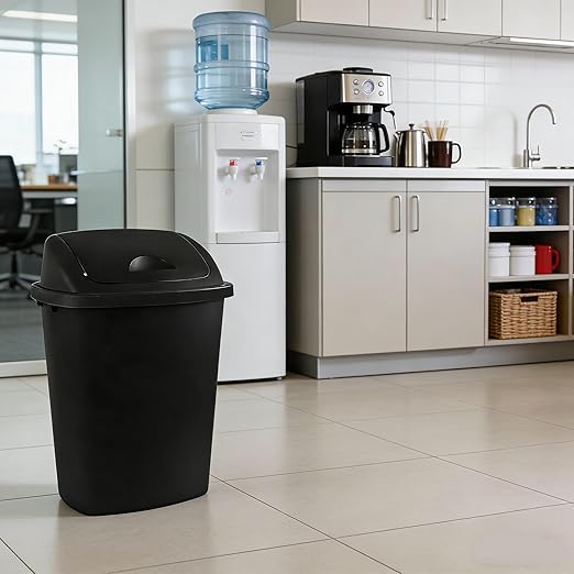 4-Pack Swing Top Wastebasket, Sleek Trash Can, 10 Gallon, Black Modern Garbage Bin for Kitchen, Bathroom, Garage and Workspace, Fits 10 Gal Liners