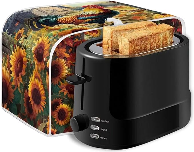UNICEU Sunflower Rooster Print Toaster Dust Cover Protector Compatible with 2 Slice Heat-Resistant Dust Protection Anti-scratch Home Kitchen Decor