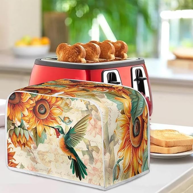 Hummingbird Sunflower Print 4 Slice Toaster Cover for Home Dust Fingerprint Protection for Kitchen Small Appliance