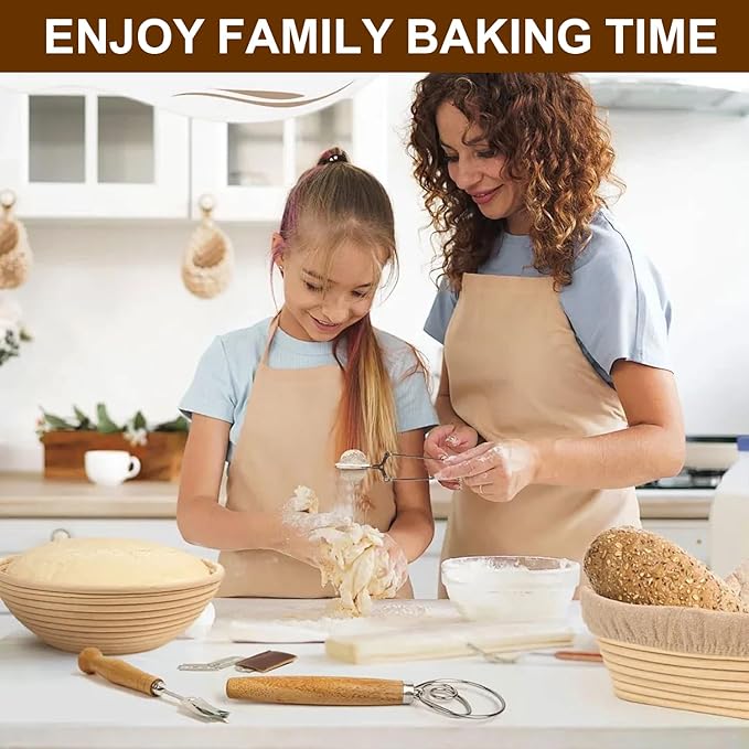 Sourdough Starter Kit, Banneton Bread Proofing Basket Set, 9" Round Proving Basket, Complete Sourdough Bread Baking Supplies and Tools, Bread Making Kit - Gift for Bakers Men Women