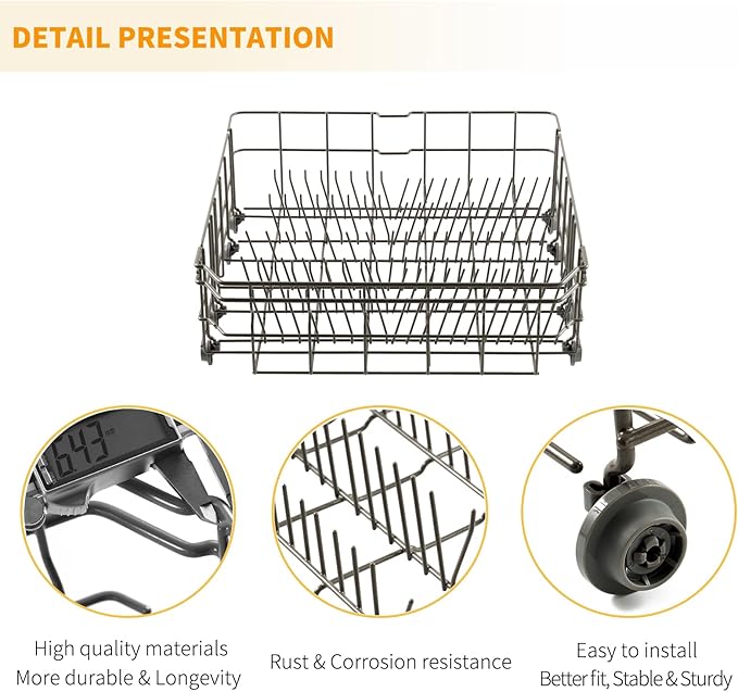 Upgraded DD82-01384A Dishwasher Lower Rack Replacement Parts for Samsung Dishwasher Parts DW80M2020US DW80R2031US DW80R2031UG Lower Dishrack Assembly 22.4" x 20.5" Dishwasher Bottom Rack Basket 1 Pack
