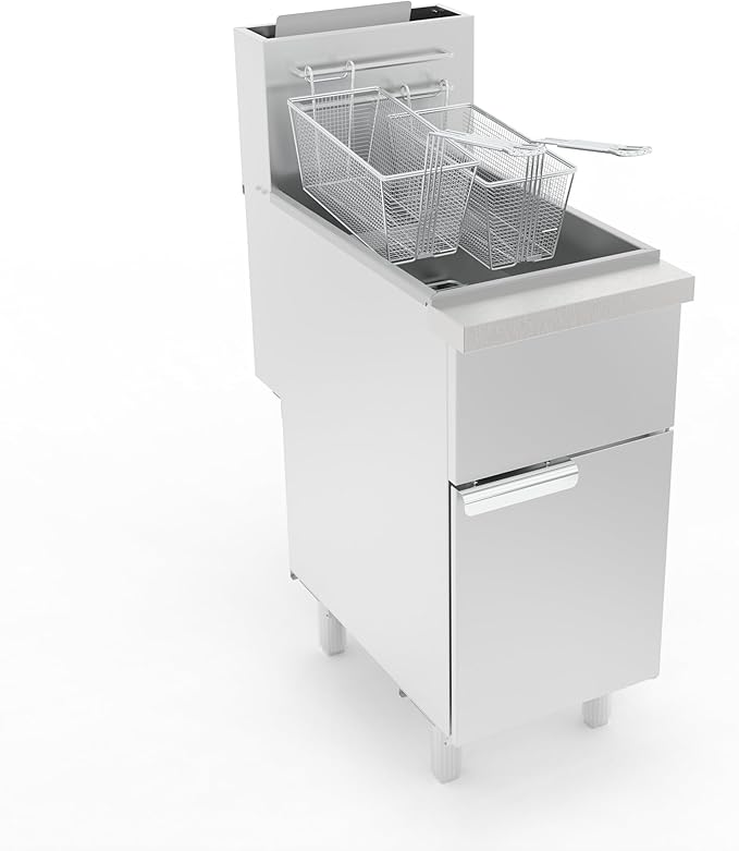 Commercial Deep Fryer, 3-Burner Fryer for Restaurants, Stainless Steel Gas Floor Fryer with 2 Baskets and Adjustable Temperature, Liquid Propane Powered, 40 LBS Capacity, 400°F, 90,000 BTU