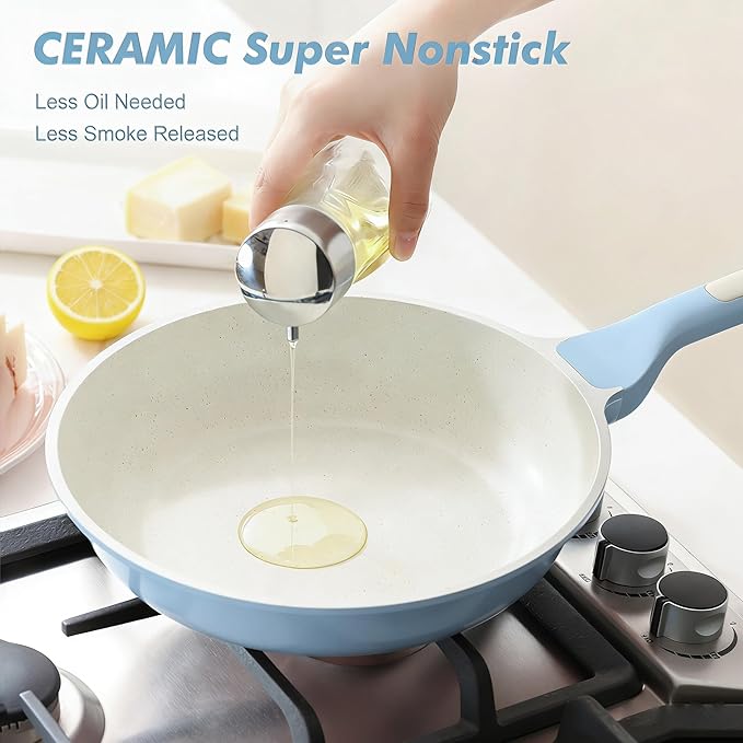 SENSARTE Nonstick Ceramic Frying Pan 9.5-Inch, Healthy Non Toxic Skillet, Induction Compatible Omelet Pan with Heat Resistant Handle, PFAS-Free, Blue