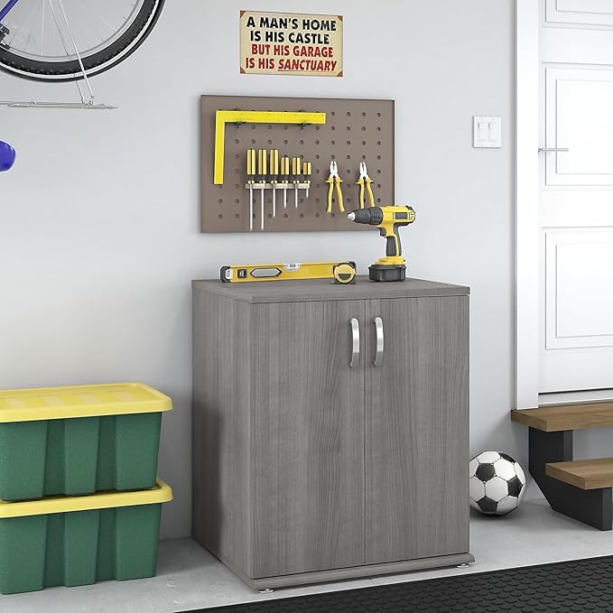 Bush Business Furniture Universal Floor Storage Cabinet with Doors and Shelves in Platinum Gray