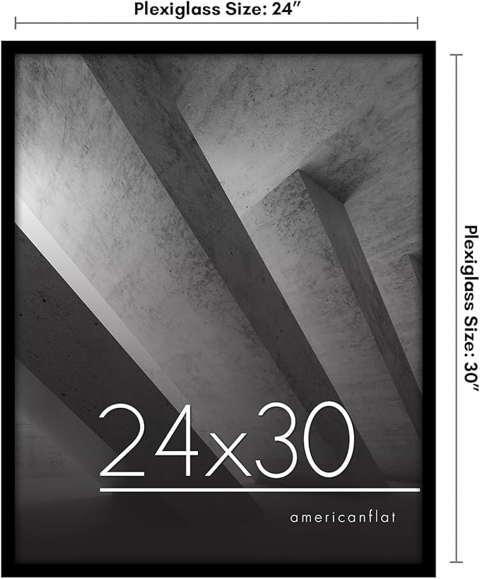 Americanflat 24x30 Picture Frame with Polished Plexiglass - Streamline Collection - Thin Border Picture Frame for Wall Display - Hanging Hardware Included - Black