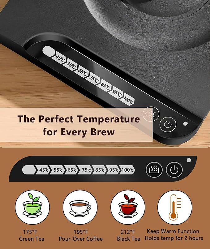 Gooseneck Electric Kettle | Electric Pour Over Kettle with Variable Temperature Control | 100% Stainless Steel Interior, Keep Warm & Auto Shut-Off | 1.0L Fast Boil for Coffee & Tea, Matte Black