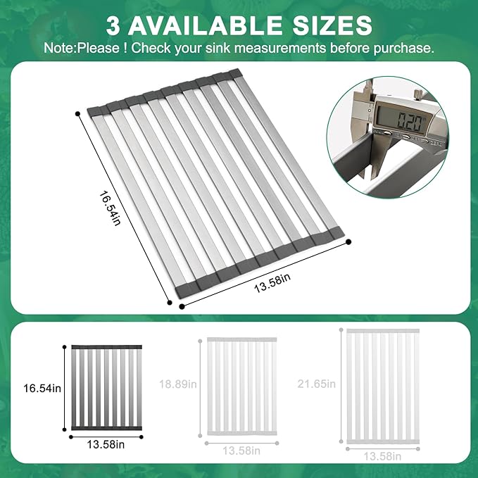 16.5" X 13" Roll Up Dish Drying Rack，Over The Sink Drying Rack 304 Stainless Steel Foldable Heat-Resistant Dishes Drainer for Kitchen and RV Sink Counter