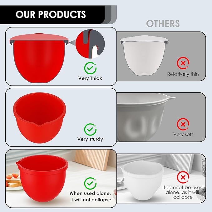 Silicone Bowl Liners for 5 QT KitchenAid Mixers, 3 Set Silicone Bowls with Lids,Quick Replacement, Multi-Occasion