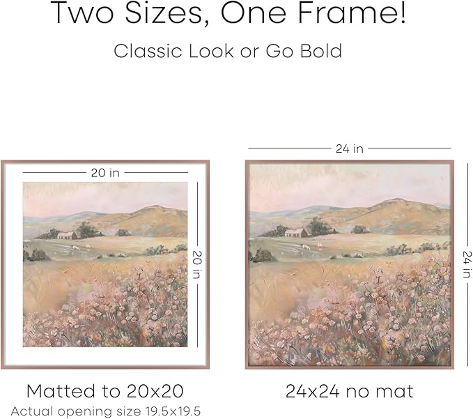 Homeforia 24x24 Picture Frame Mocha, High End Metal 24 x 24 Large Square Poster Frame Matted to 20 x 20 in Photo, 24by24 Thin Mocha Frames with Mat 20x20 inch Print, Tempered Glass, Wall Kit, Set of 1