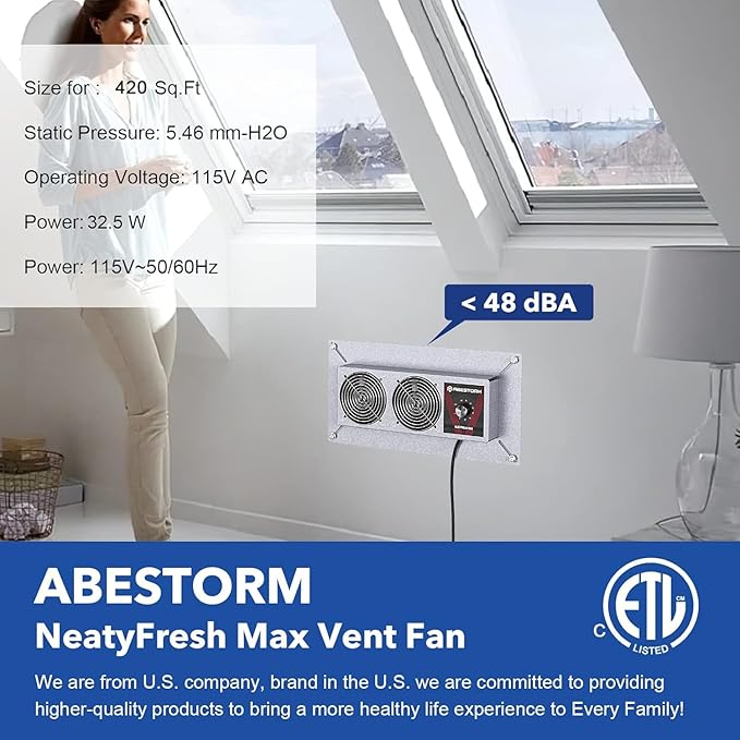 Abestorm Crawlspace Ventilation Fan with Humidistat, Basement Vent Fans with Dehumidistat & Freeze Protection Thermostat, Dual Air Vent Fan for Basement/Kitchen (220 CFM Airflow)
