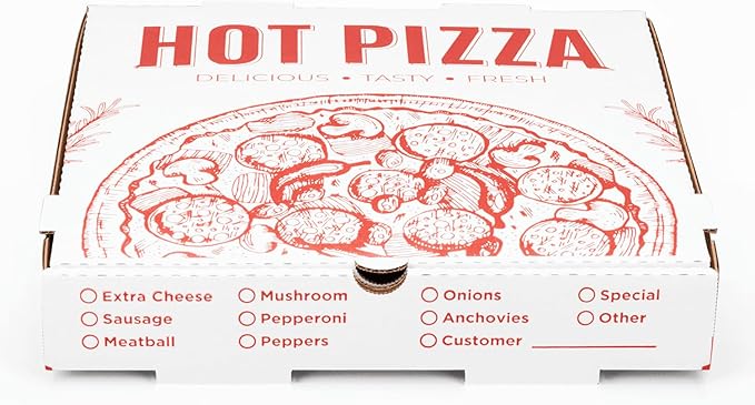 Karat Pizza Boxes 12" x 12" x 2" [50 Pack] Classic Red Print Corrugated Boxes | Ventilated, Grease-Resistant, Durable for Pizza, Catering or Shipping Use